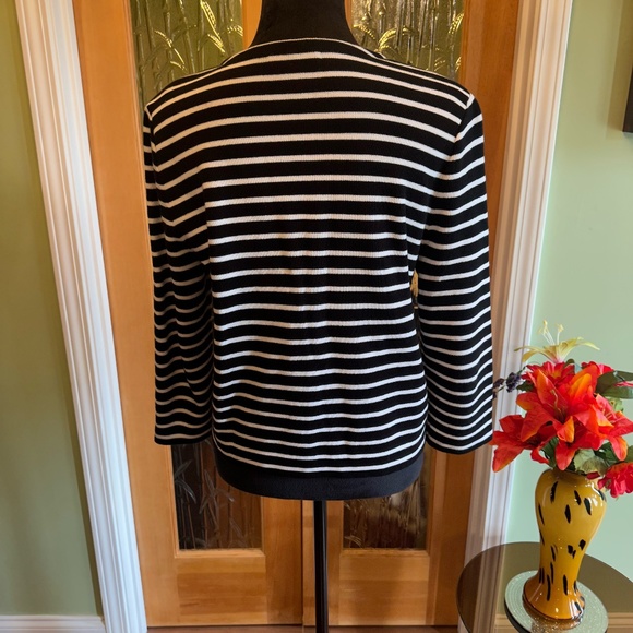 Chaps Black & White Striped Career Cardigan Sweater Zip Front Size Large NWOT - Picture 4 of 11